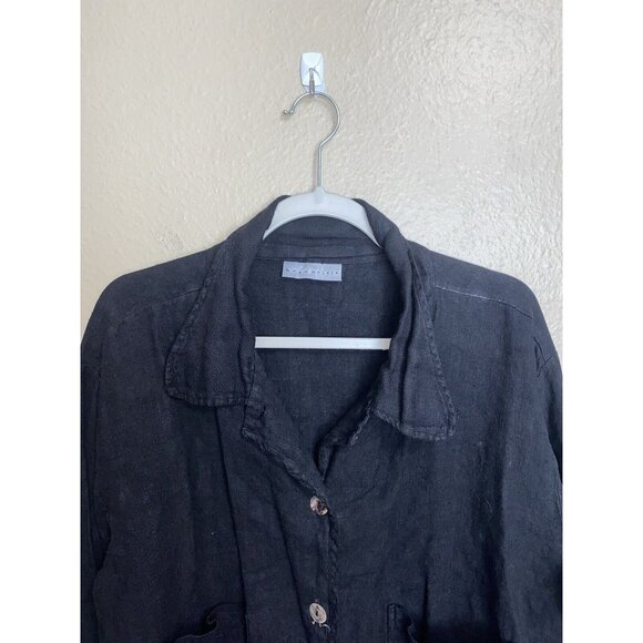 Bryn Walker Jacket Black Button Up Pockets Linen Langenlook Medium - Picture 2 of 8